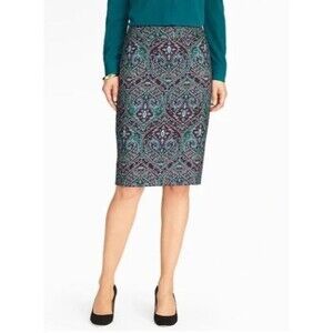 Talbots Purple Teal Paisley Heritage Straight Pencil Knee Length Skirt Sz 18W